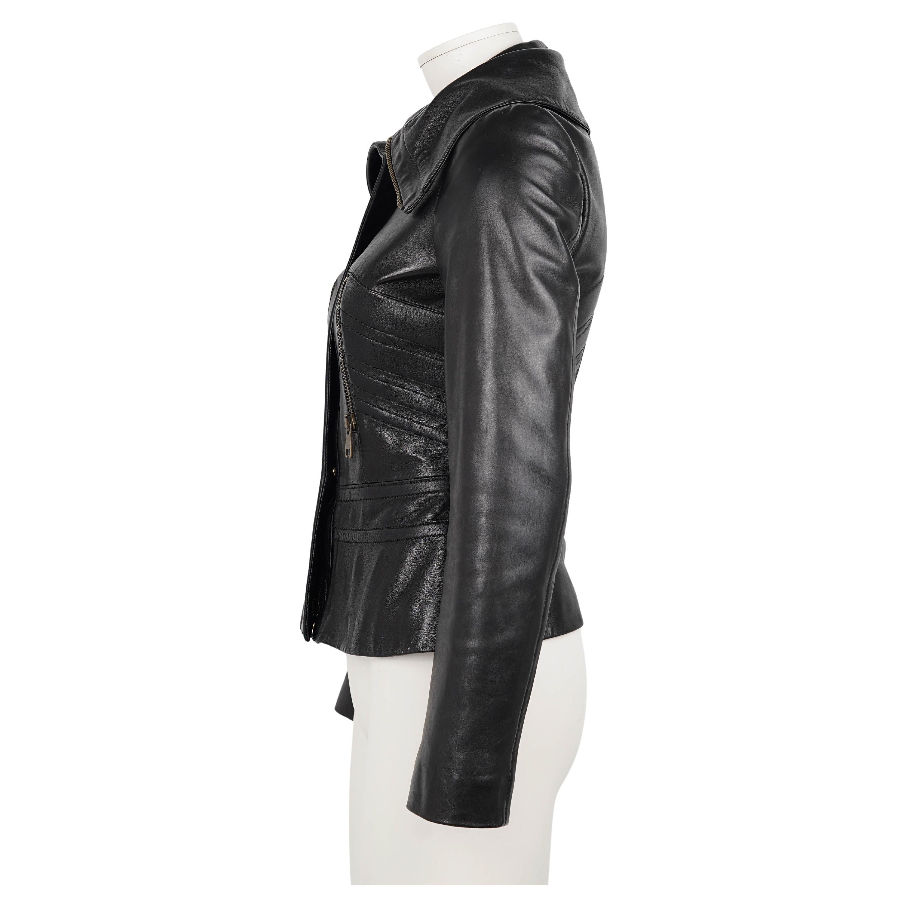 Nero Gucci by Tom Ford A/I 1998-2001 Giacca in pelle nera scolpita - Taglia XS in vendita