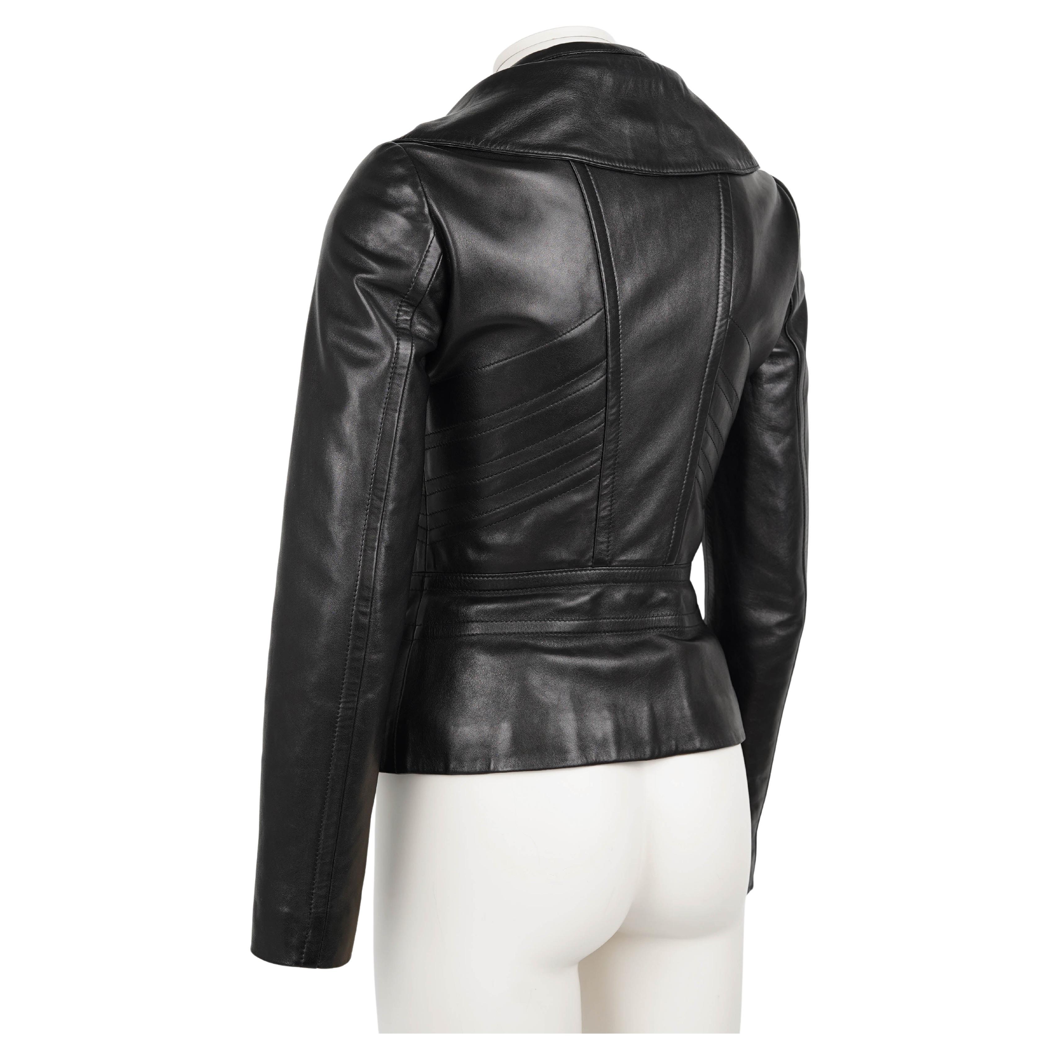Gucci by Tom Ford A/I 1998-2001 Giacca in pelle nera scolpita - Taglia XS in vendita 3