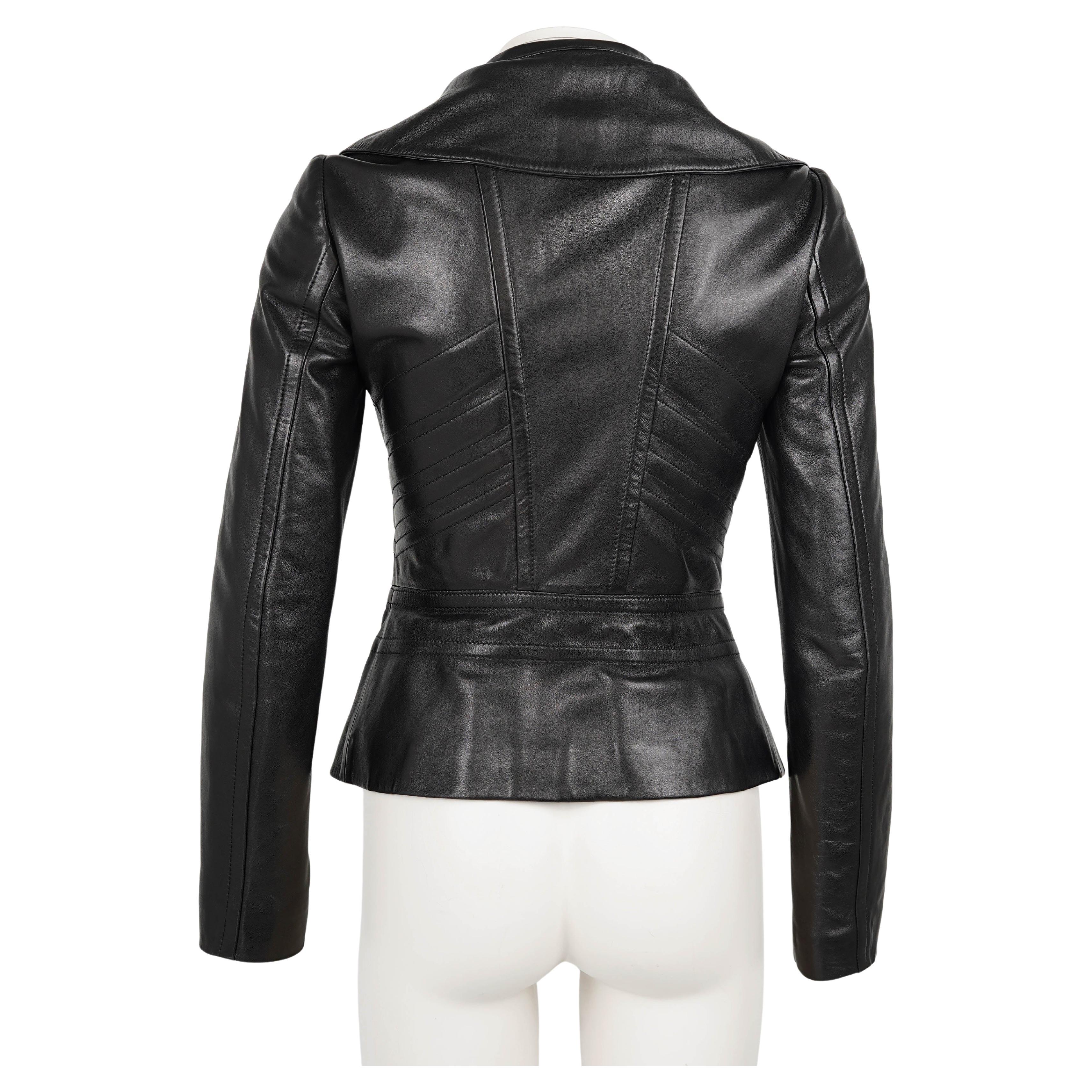 Gucci by Tom Ford A/I 1998-2001 Giacca in pelle nera scolpita - Taglia XS in vendita 1