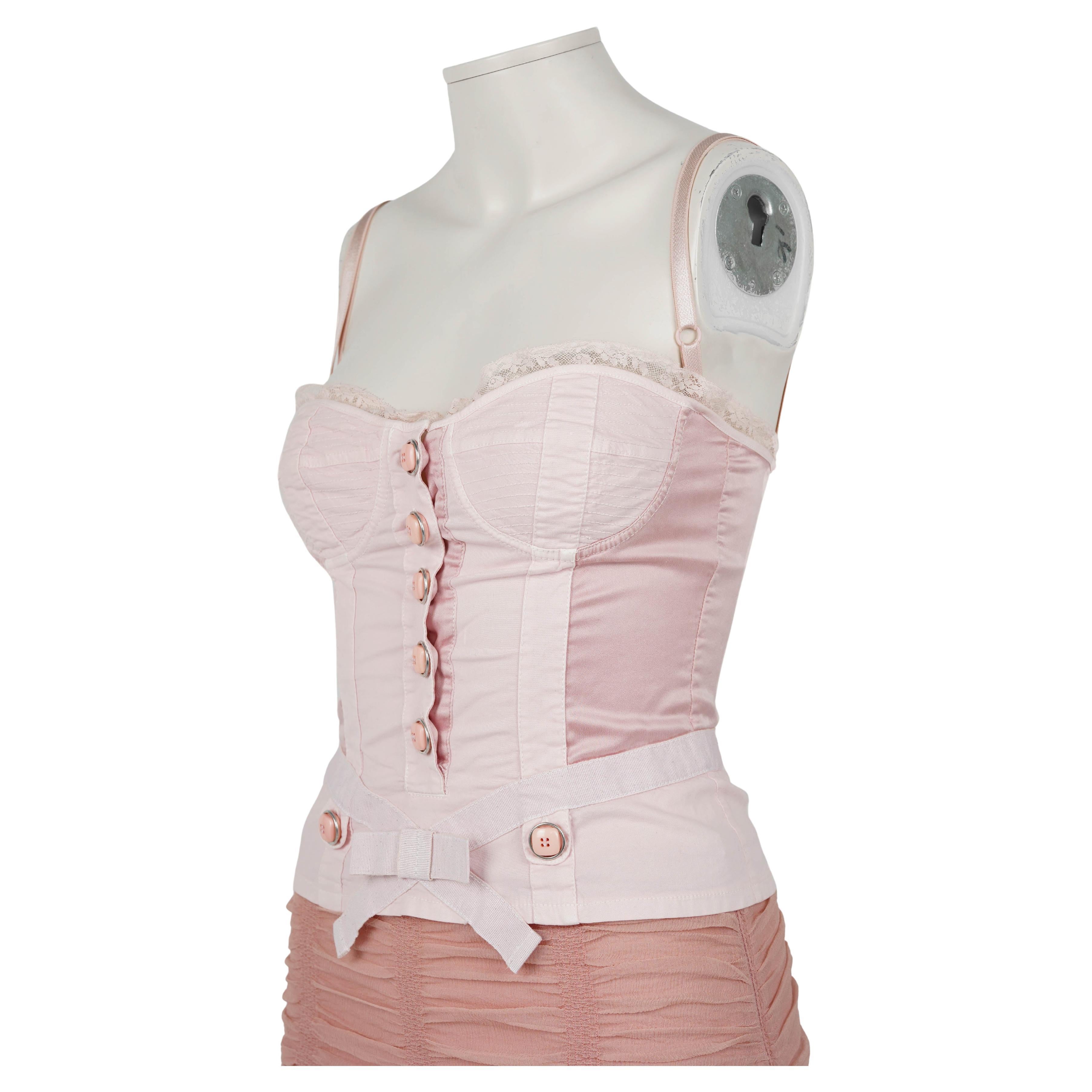 Top corsé de pasarela Dolce & Gabbana Primavera/Verano 2006 - Rosa empolvado IT 40 (XS/S) Beige en venta