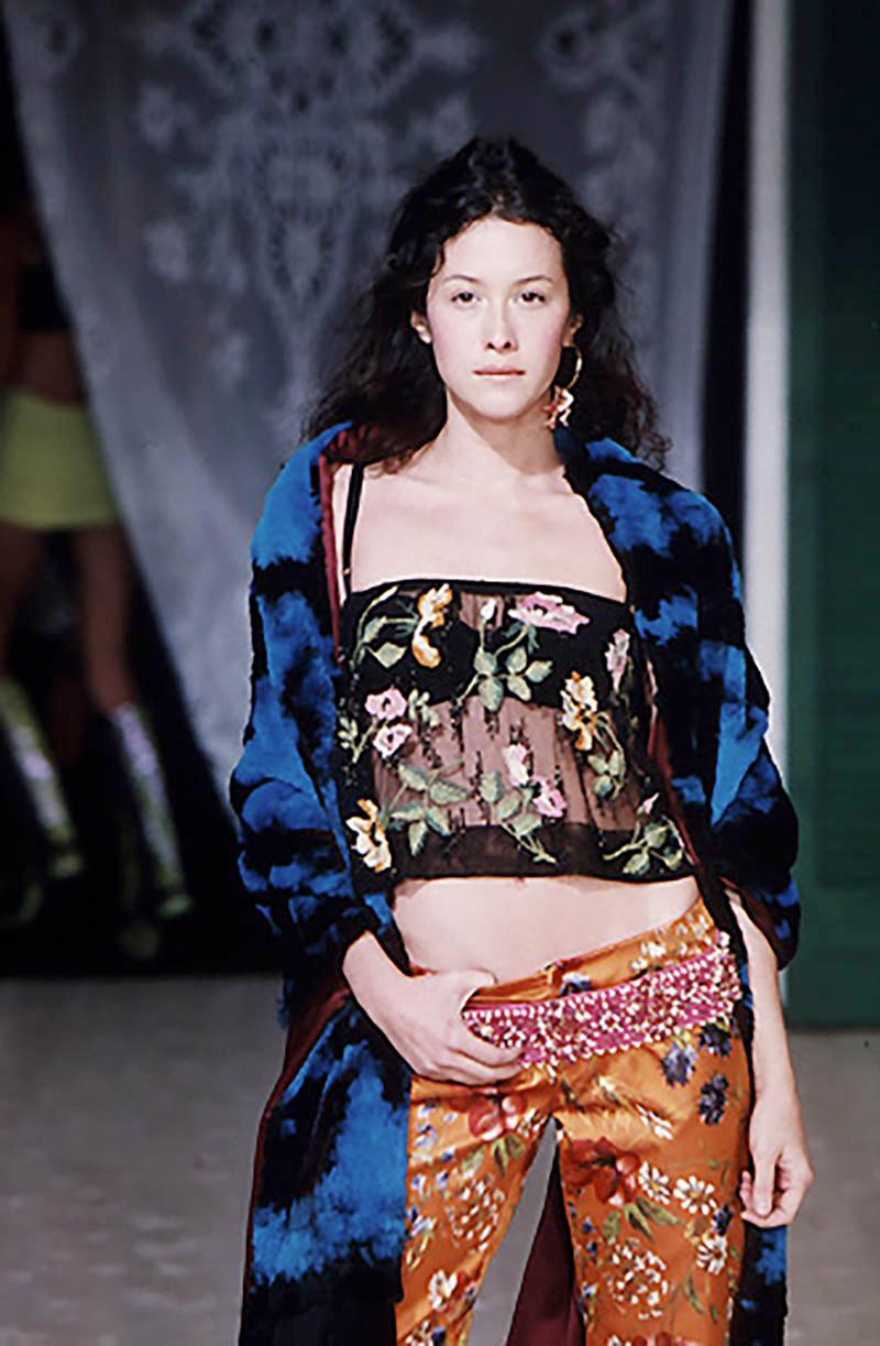 Dolce & Gabbana A/I 1999 Pantaloni ibridi in seta e denim con stampa floreale IT 40 in vendita 3