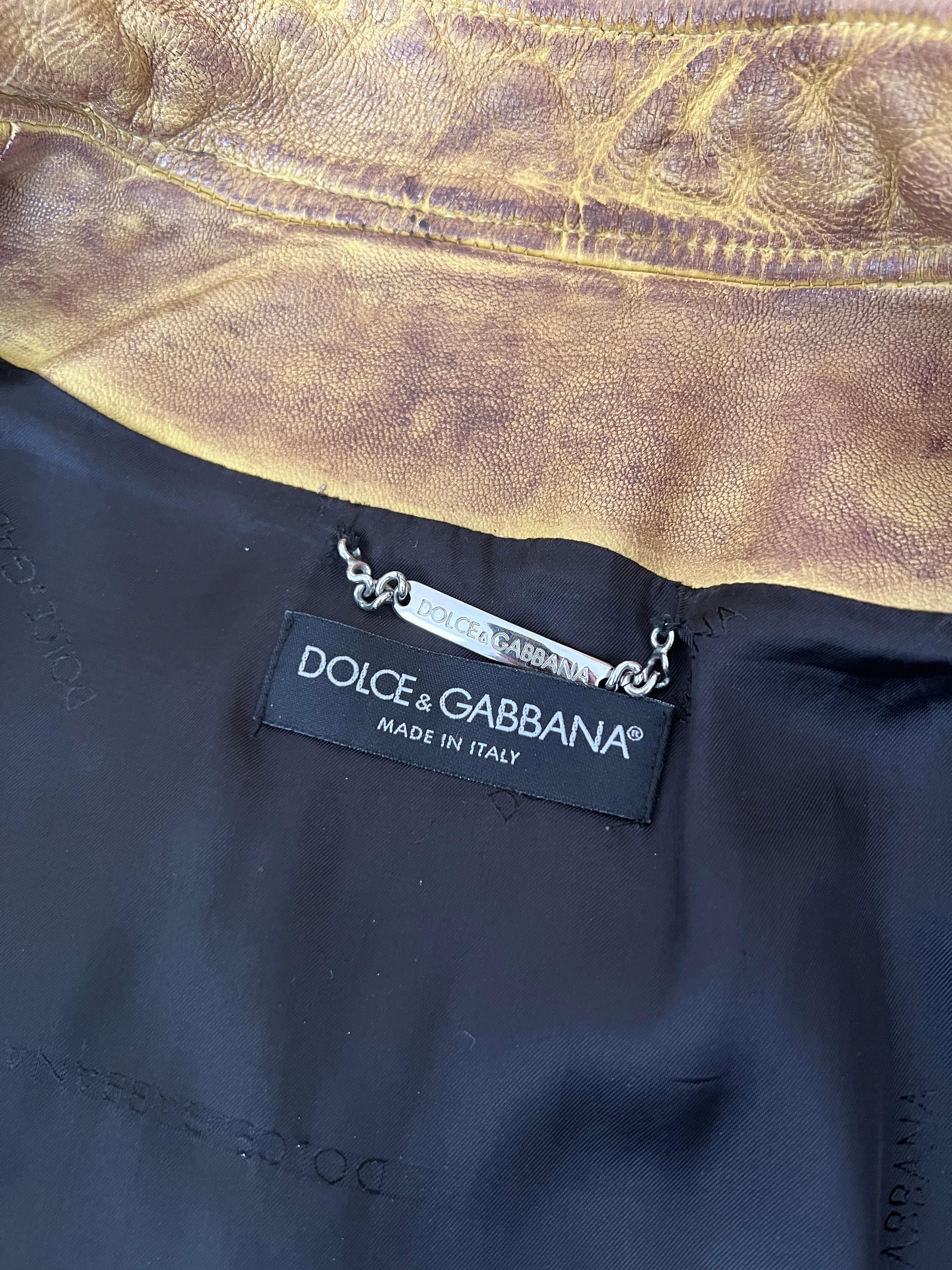 Dolce & Gabbana - Giacca da motociclista giallo-marrone, primi anni 2000 IT 42 S.I.M. in vendita 1