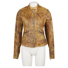 Dolce & Gabbana Distressed Yellow-Brown Biker Jacket, Early 2000s IT 42 S/M