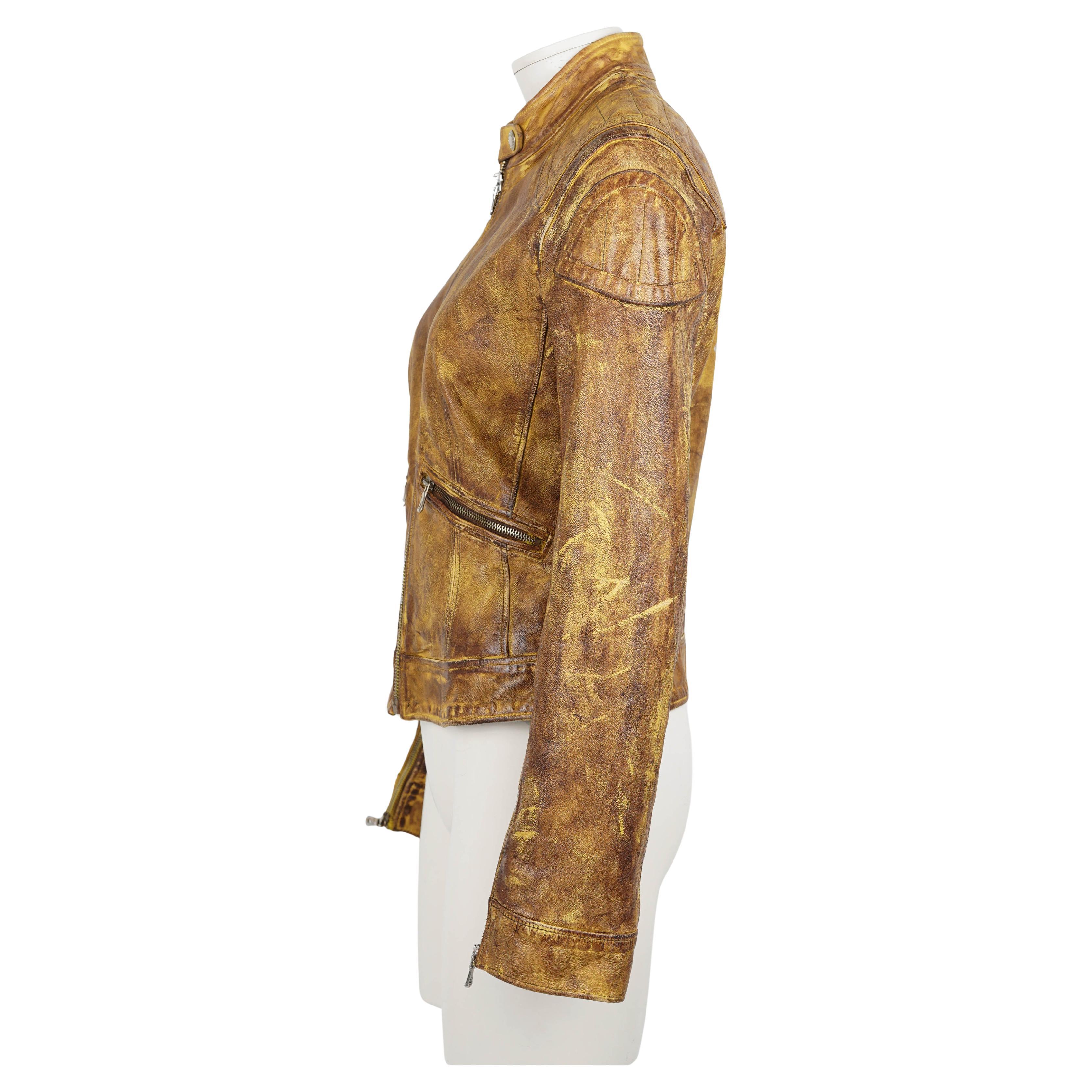 Marrone Dolce & Gabbana - Giacca da motociclista giallo-marrone, primi anni 2000 IT 42 S.I.M. in vendita