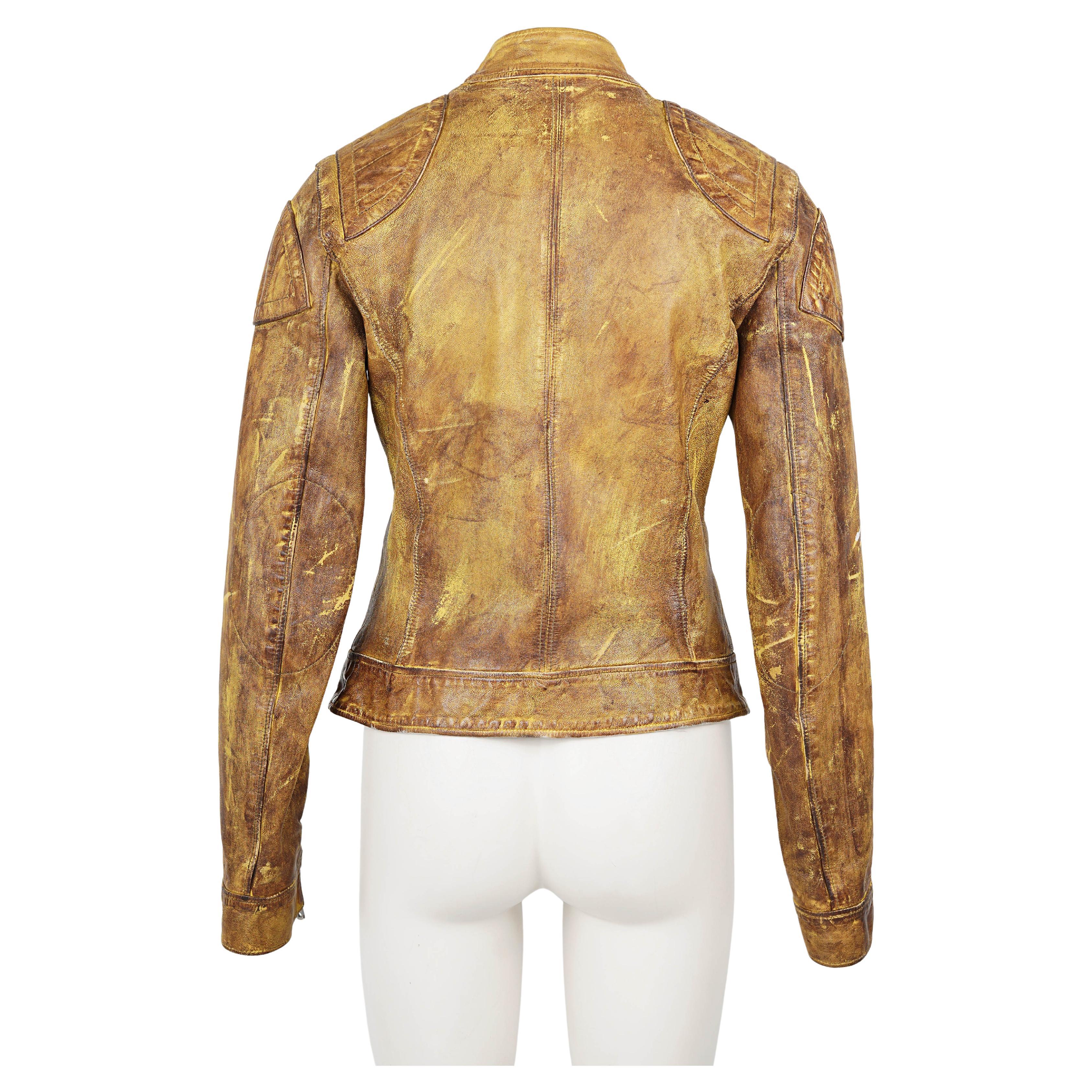 Dolce & Gabbana - Giacca da motociclista giallo-marrone, primi anni 2000 IT 42 S.I.M. In condizioni buone in vendita a Berlin, DE