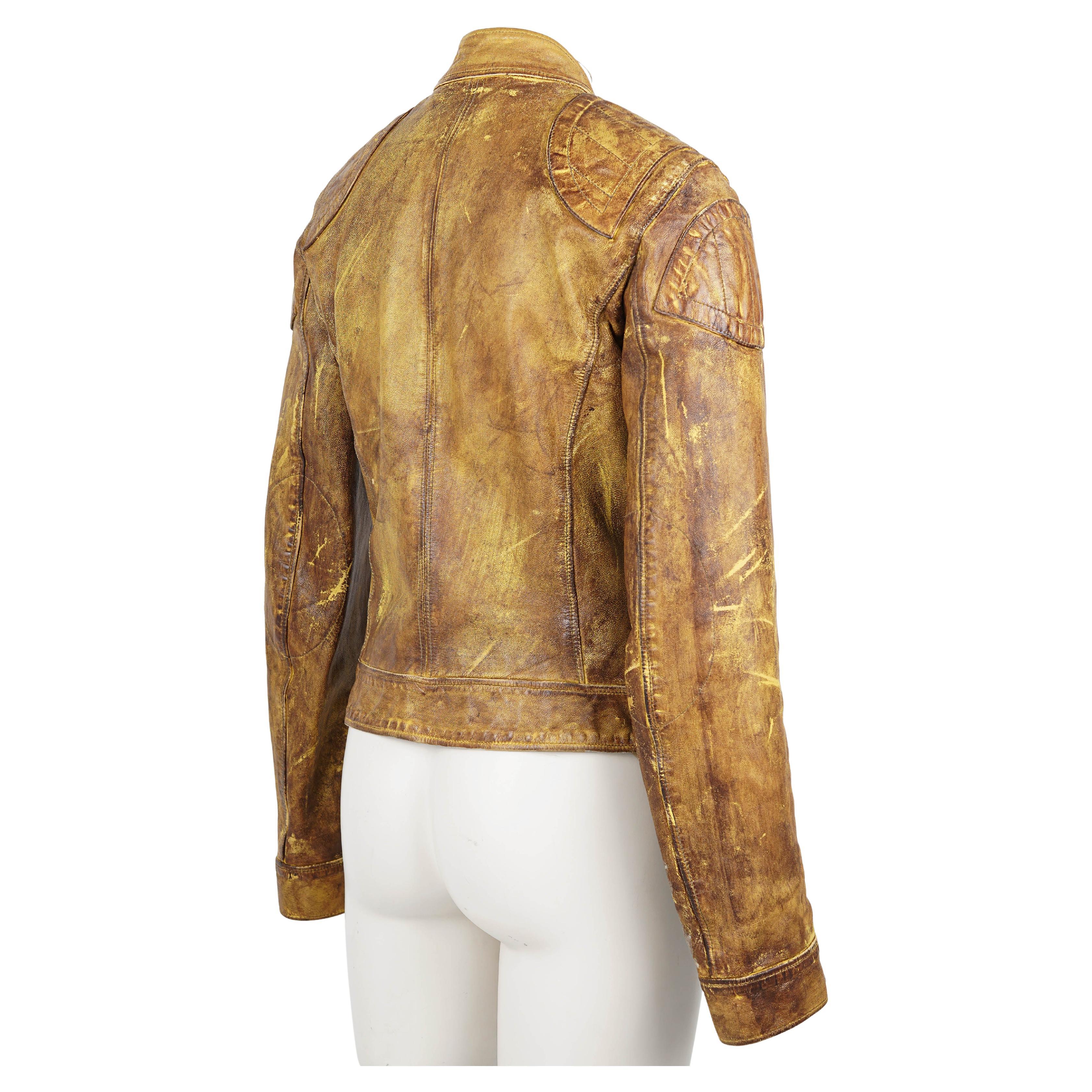 Donna Dolce & Gabbana - Giacca da motociclista giallo-marrone, primi anni 2000 IT 42 S.I.M. in vendita