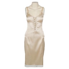 D&G by Dolce & Gabbana Champagnerfarbenes Satin-Korsett-Negligé-Kleid, Anfang 2000er