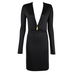 Gucci by Tom Ford 2000 Black Silk Double-Layered Dress with Gold Hardware IT42