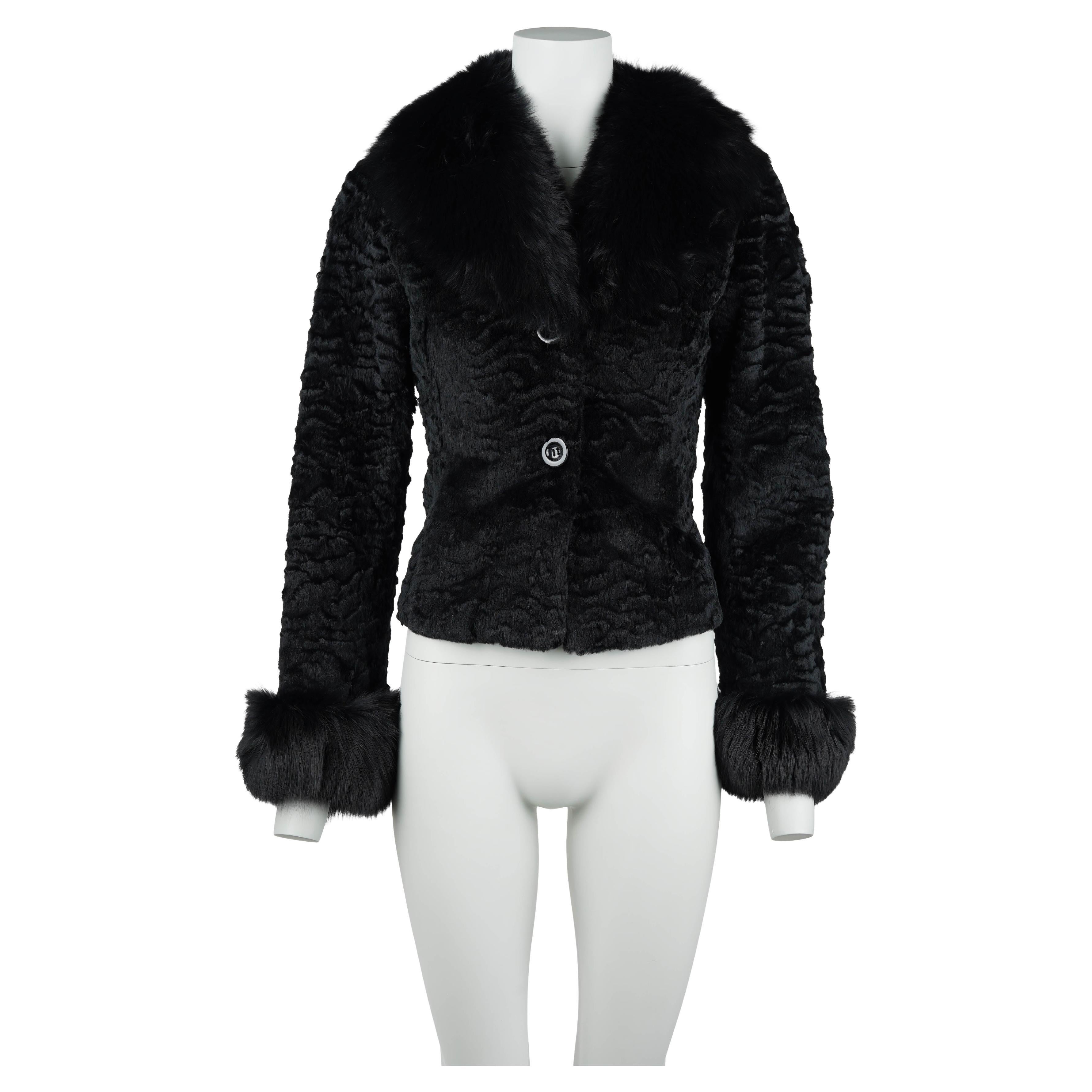D&G by Dolce & Gabbana Early 2000s Black Astrakhan Fox Fur Jacket IT38