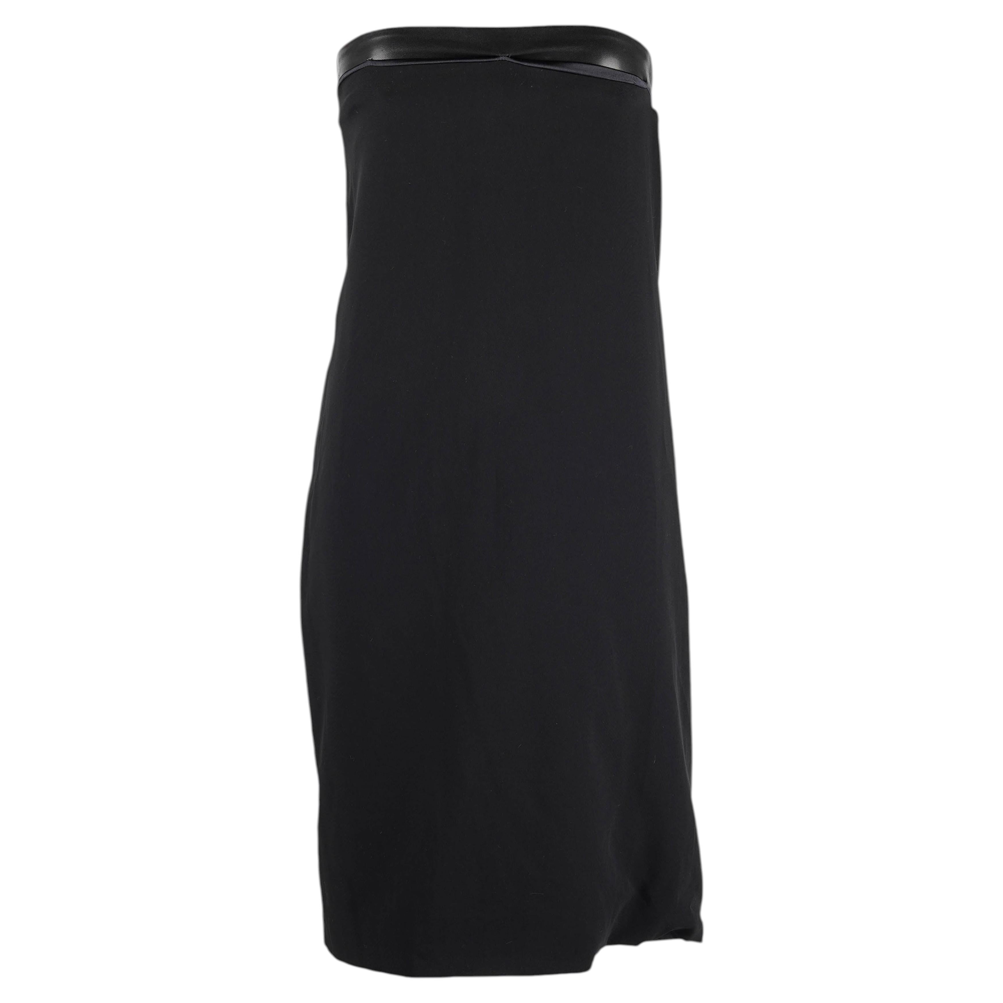 Gucci by Tom Ford Trägerloses Bustierkleid, Herbst 2001, Schwarzer Lederbesatz, IT40