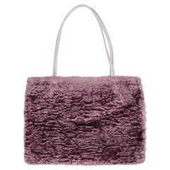 Miu Miu SS 1998 Plum Shearling Small Shoulder Bag with Metallic Leather Handles