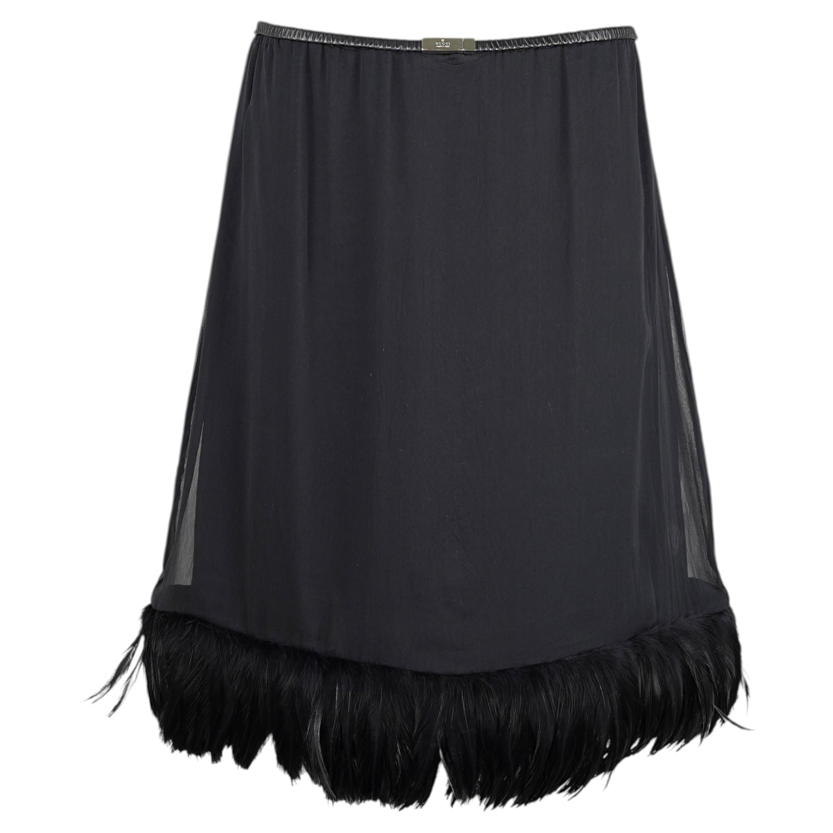 Gucci by Tom Ford S/S 1999 Silk Feather-Trim Skirt, Runway & Campaign, IT40 For Sale