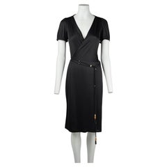 Gucci Fall 2006 Black Acetate Blend Wrap Dress with Cord Belt IT42