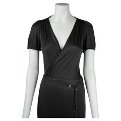 Gucci Fall 2006 Black Acetate Blend Wrap Dress with Cord Belt IT42
