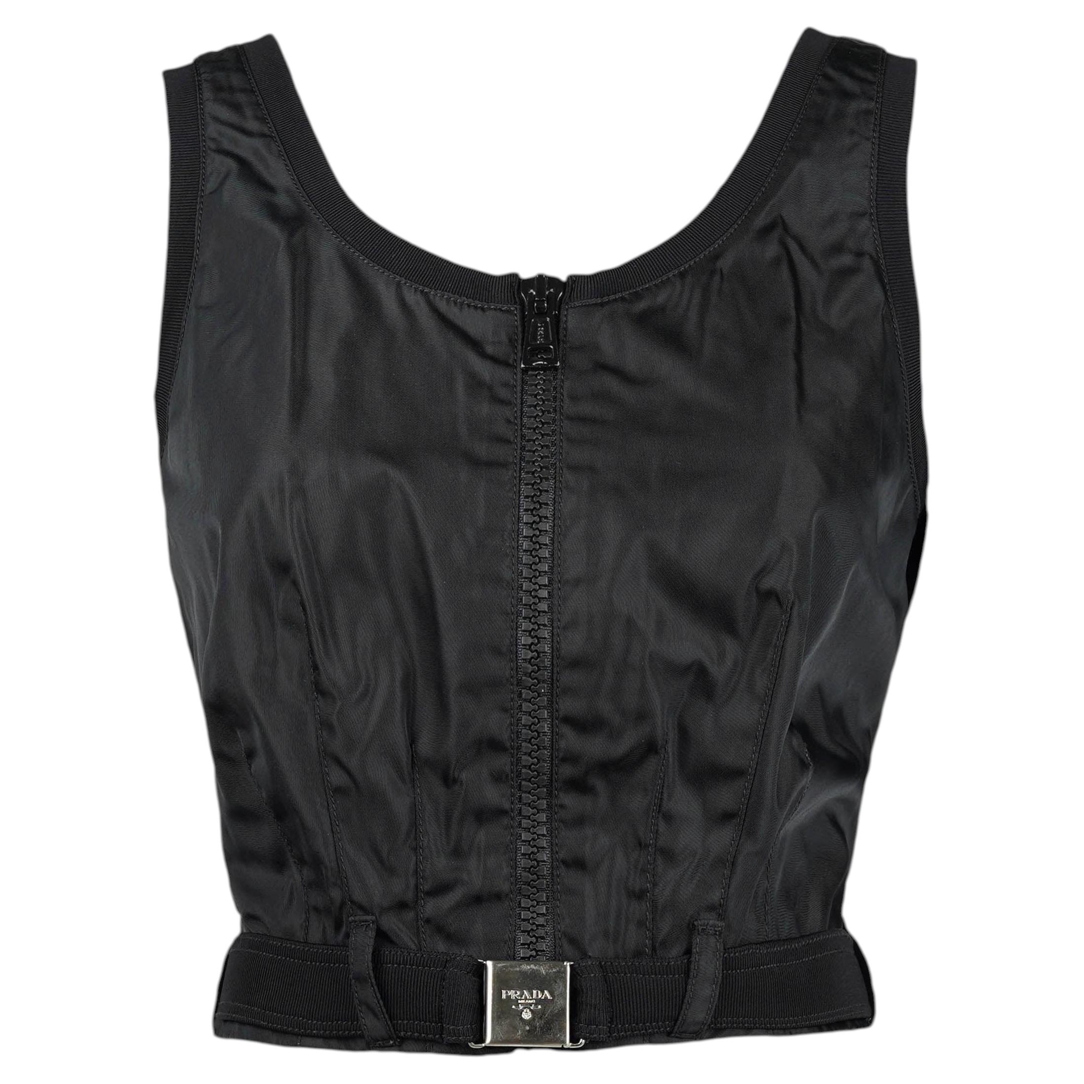 Prada Black Nylon Cropped Utility Vest / Top, Spring/Summer 1995 Size S For Sale