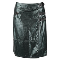 Frühe 2000er Prada schillernde beschichtete Baumwolle Utility Wrap mit Schnalle Details IT38