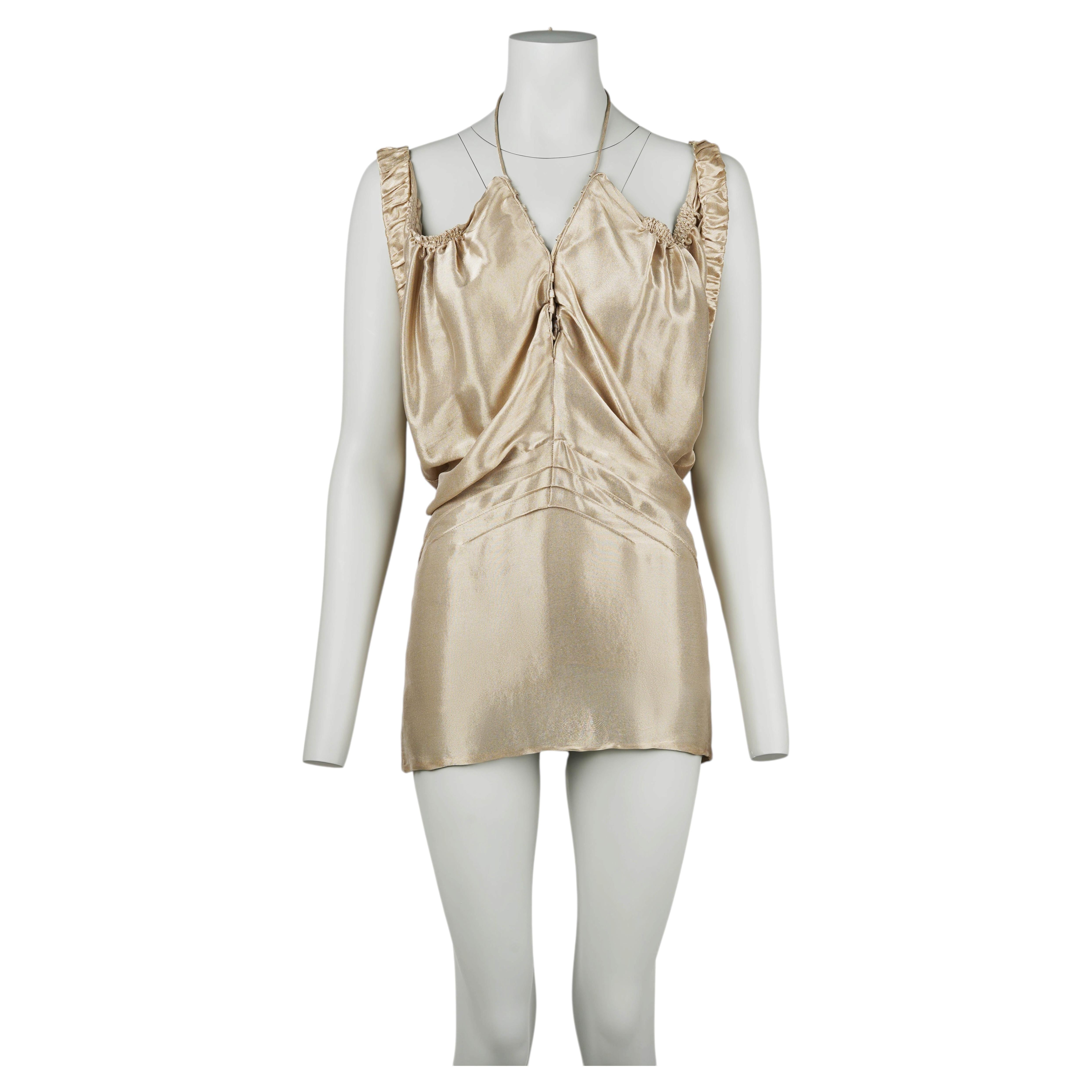 Tom Ford for Gucci 2002 – Champagnerfarbenes, wandelbares Seiden-Halterkleid IT42