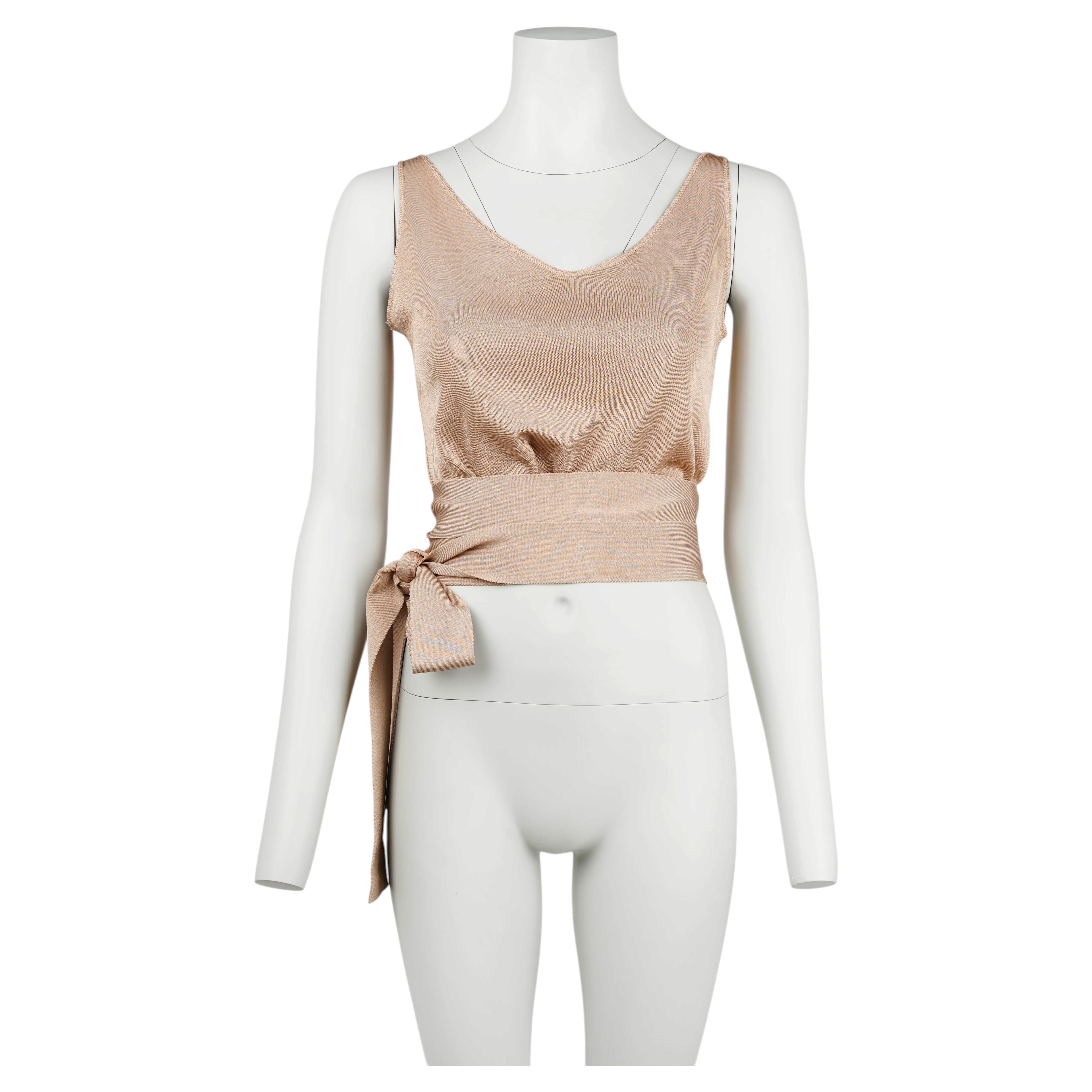 Top avvolgente con lacci in maglia di seta color nude di Gucci by Tom Ford, fine anni ’90, taglia S