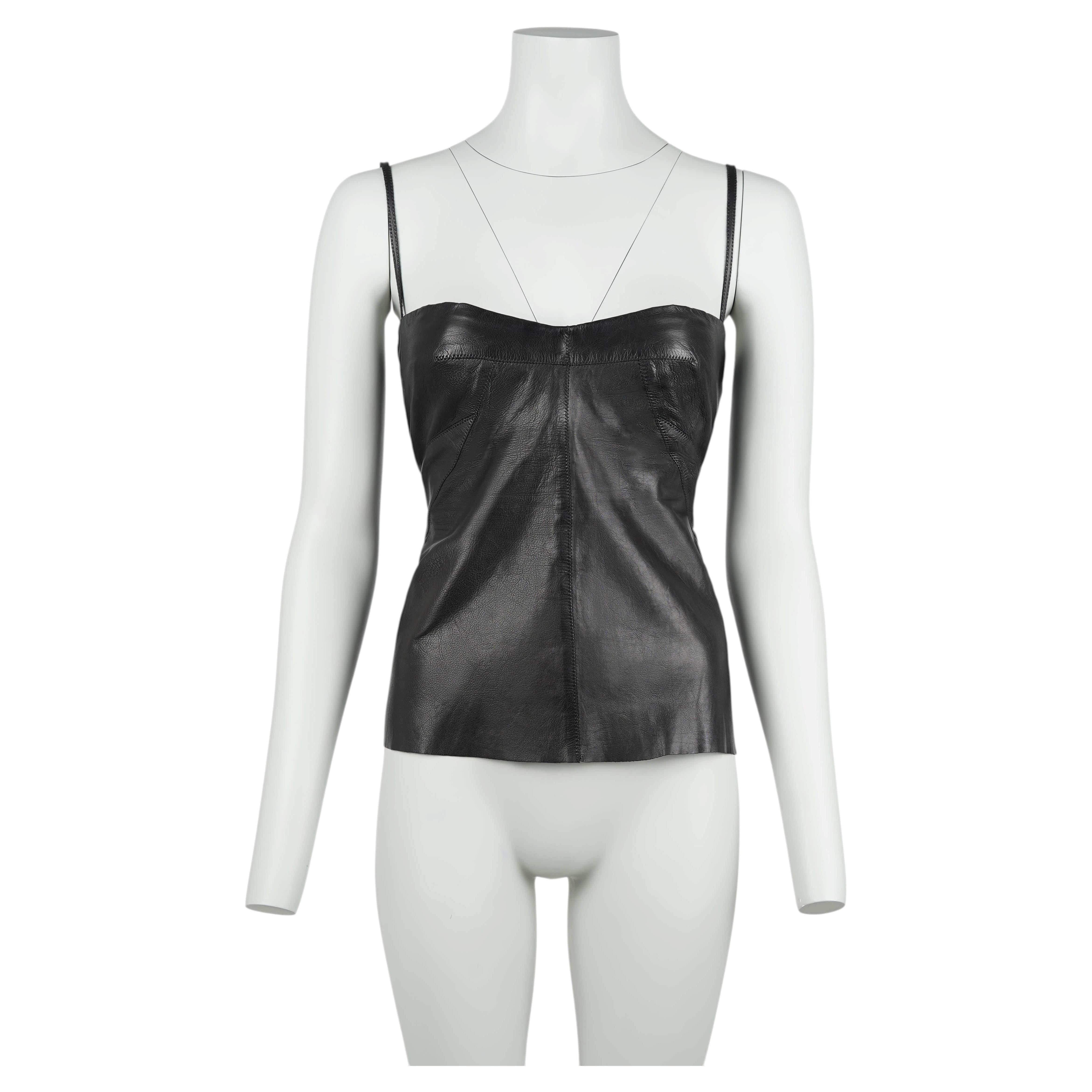 Roberto Cavalli Black Leather Corset Top with Integrated Bra, 2003 Size M
