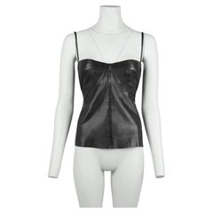 Top tipo corsé de cuero negro de Roberto Cavalli con sujetador incorporado, 2003, talla M