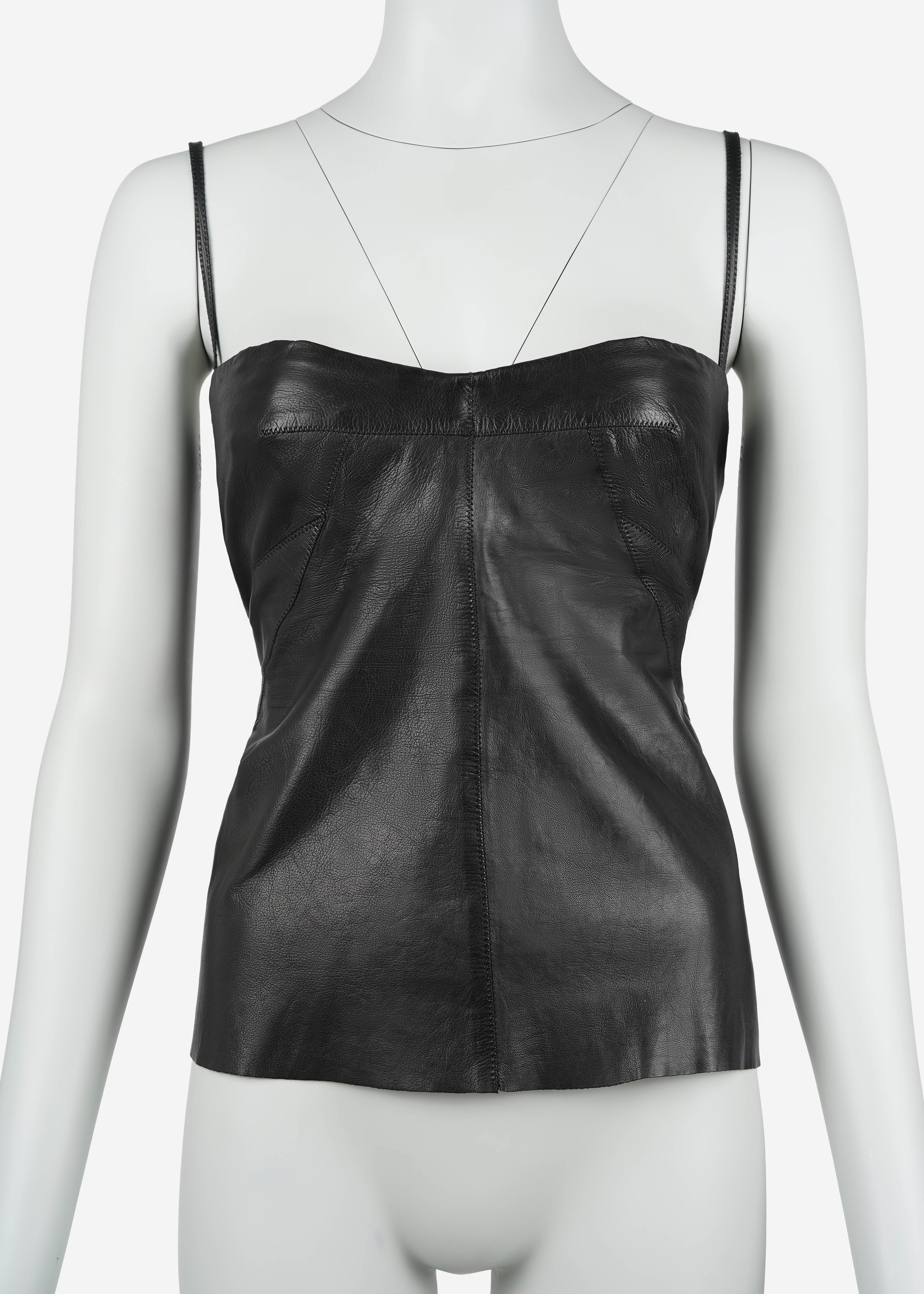 Top a corsetto in pelle nera di Roberto Cavalli con reggiseno integrato, 2003, taglia M