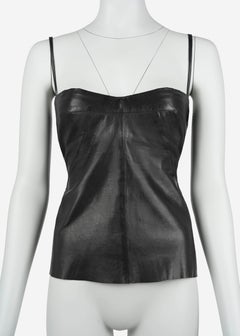 Haut corset en cuir noir Roberto Cavalli avec soutien-gorge intégré, 2003, taille M
