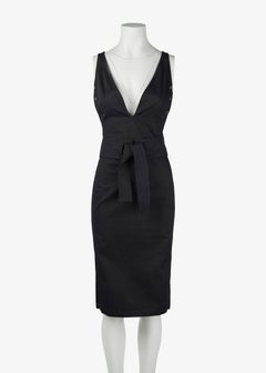 Gucci by Tom Ford Spring/Summer 2003 Black Cotton Plunging Belted Dress IT44