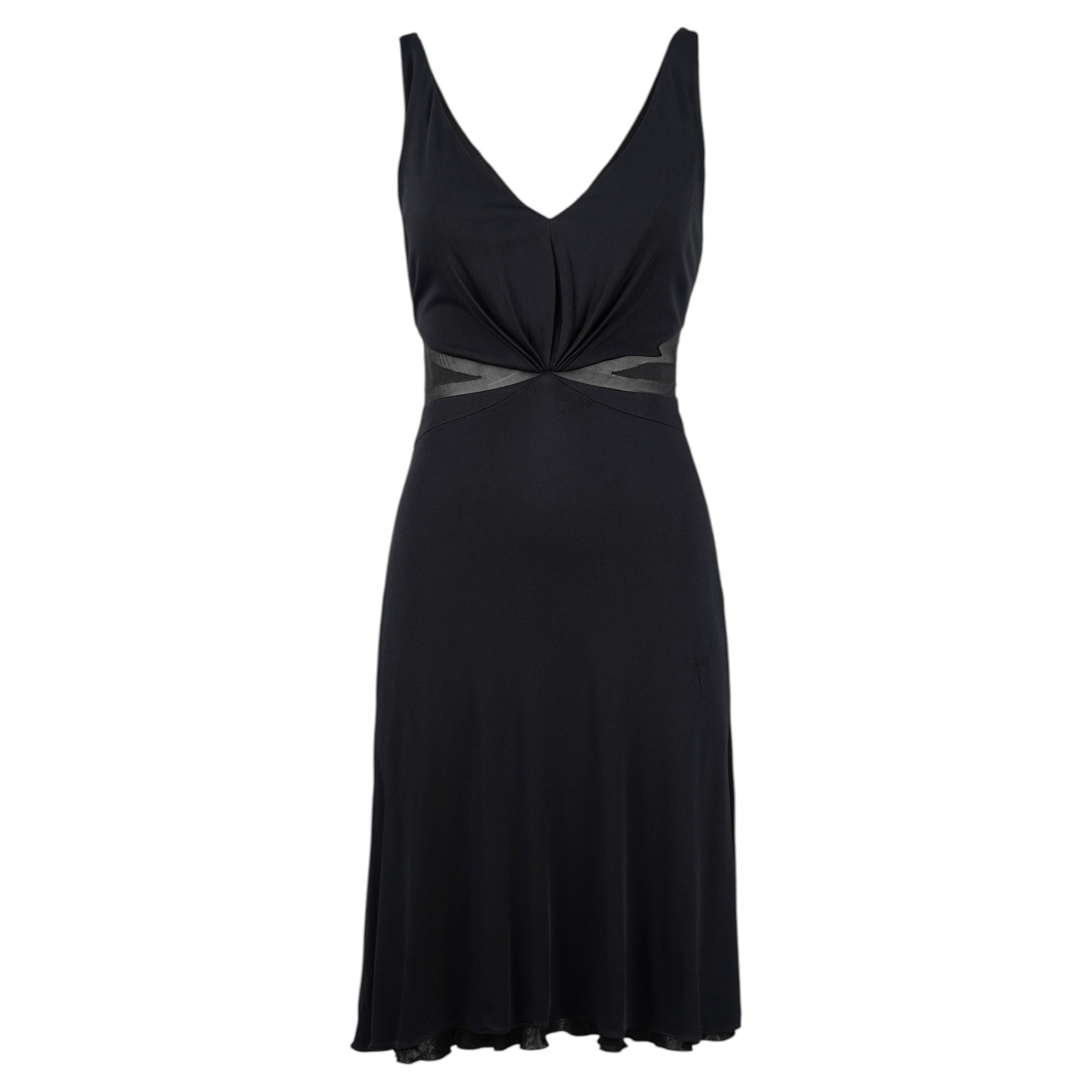 Versace 2009 Black Silk Blend Sheer Panel Dress, IT 38
