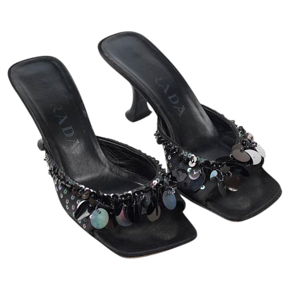 Prada Spring/Summer 2000 Embellished Sequin Mules Size 36 For Sale