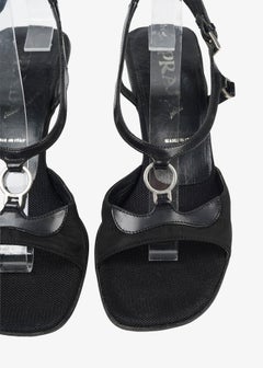 Prada Early 2000s Black Mesh, Nylon & Leather Slingback Heels Size 37