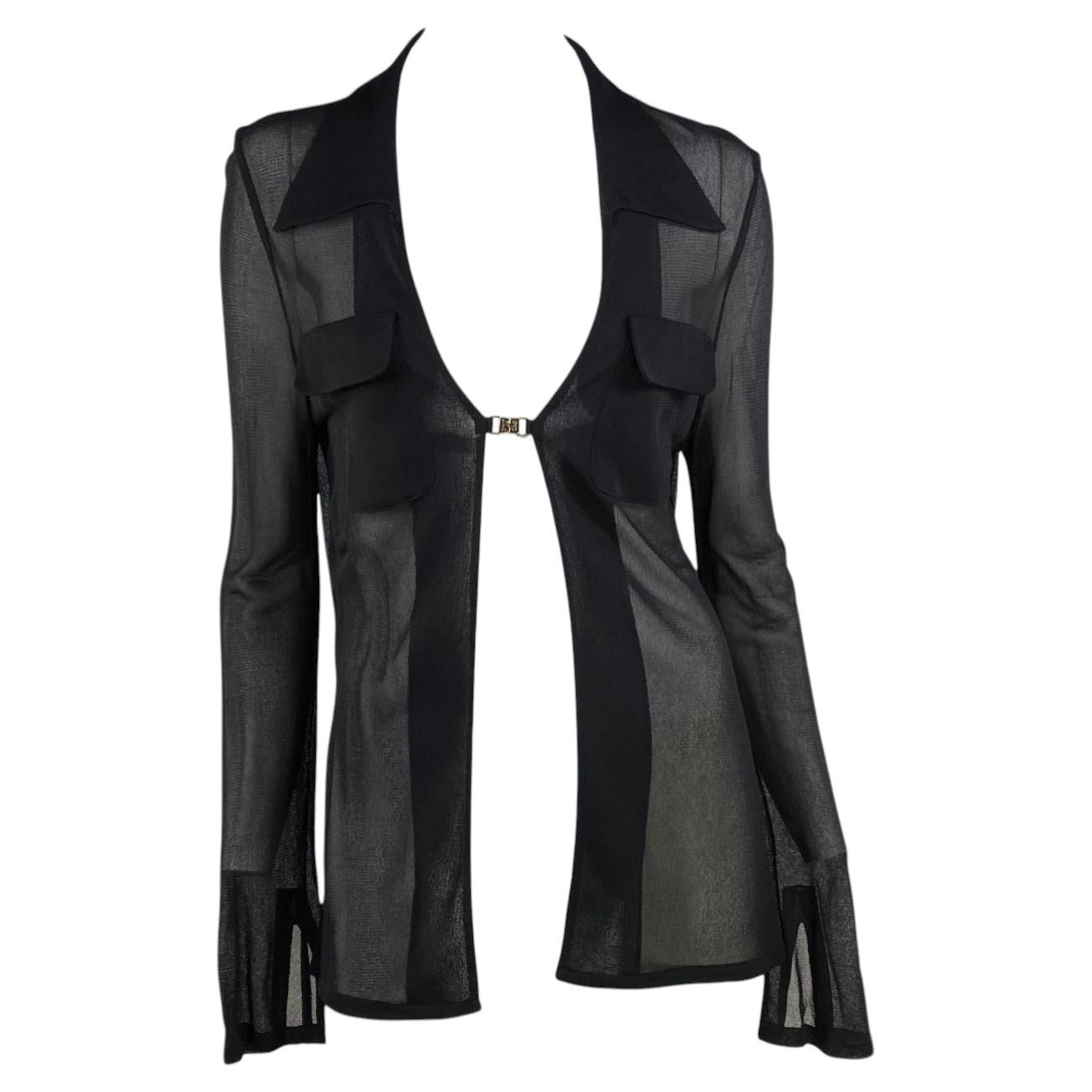 Gucci by Tom Ford S/S 1997 Black Sheer Rayon GG-Clasp Top