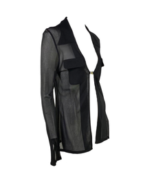 Gucci by Tom Ford Primavera/Estate 1997 Top nero trasparente in rayon con chiusura GG