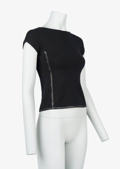 Gucci by Tom Ford Fall 2001 Black Wool Top with Leather Trim XS