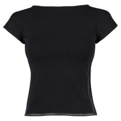 Gucci by Tom Ford Fall 2001 Black Wool Top with Leather Trim XS