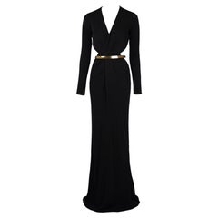 Gucci 2010 Black Open-Back Viscose Gown with Gold Leather Belt IT42