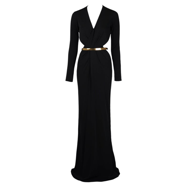 Gucci 2010 Black Open-Back Viscose Gown with Gold Leather Belt IT42 For Sale at 1stDibs