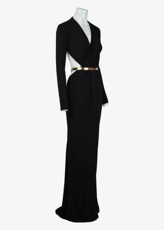 Gucci 2010 Black Open-Back Viscose Gown with Gold Leather Belt IT42