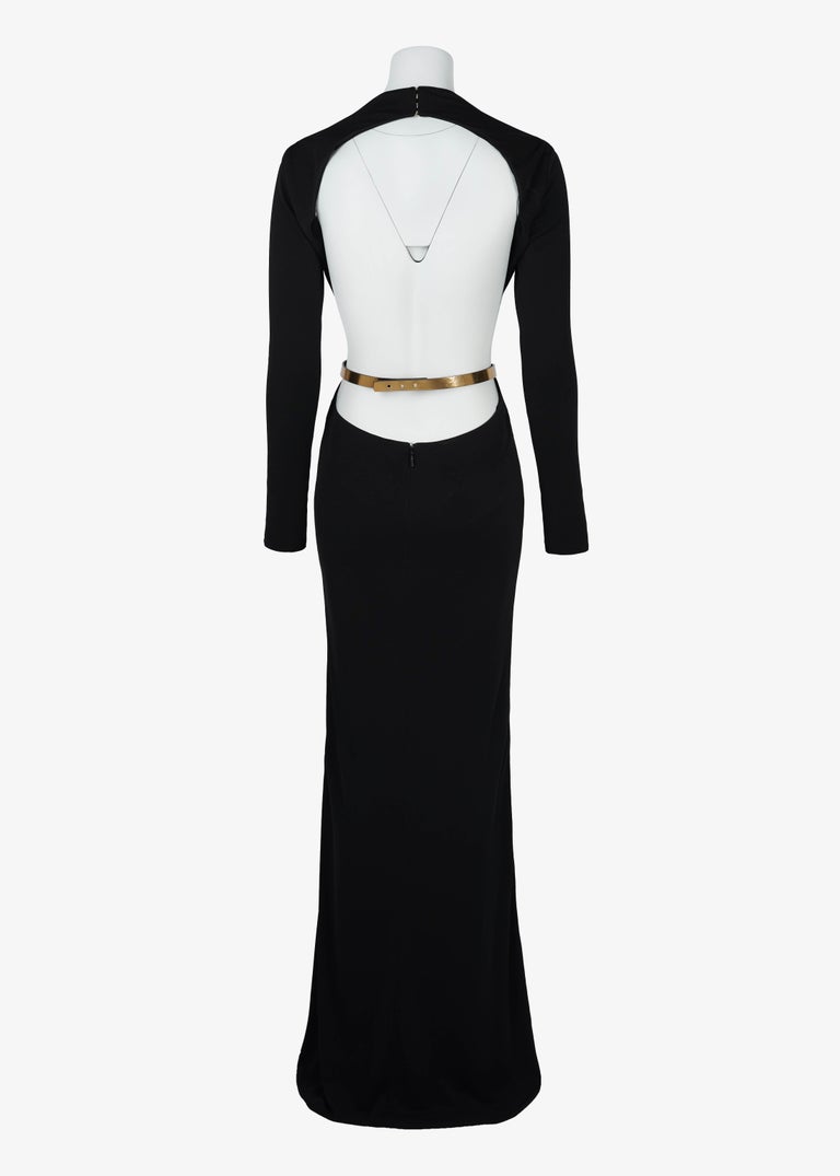 Gucci 2010 Black Open-Back Viscose Gown with Gold Leather Belt IT42 For Sale at 1stDibs