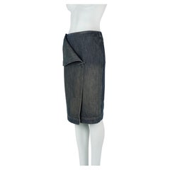 Gucci by Tom Ford 2001 Sculptural Denim Wrap Skirt with Logo Pin IT38