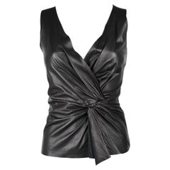 Prada FW 2003 Black Draped Leather Knot Bustier Top IT40