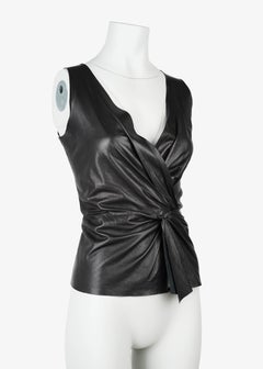 Prada FW 2003 Black Draped Leather Knot Bustier Top IT40
