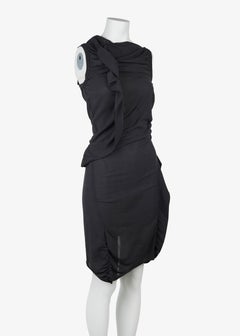 Balenciaga by Nicolas Ghesquière 2010 Black Draped Silk Ruffle Dress, FR 38