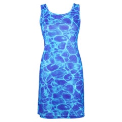 Versace Classic V2 Blue Water Print Stretch Mini Dress, circa late 1990s