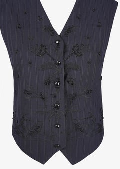 Jean Paul Gaultier pour Gibo 1980s Embroidered Beaded Pinstripe Waistcoat Vest