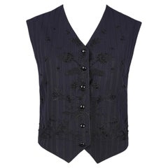 Jean Paul Gaultier pour Gibo 1980s Embroidered Beaded Pinstripe Waistcoat Vest