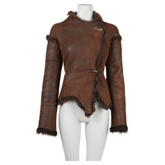 Plein Sud Early 2000s Brown Leather & Genuine Fur Fitted Jacket