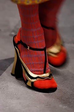Prada S/S 2008 Fairy Collection Black Suede and Gold Leather Runway Heels, 36.5