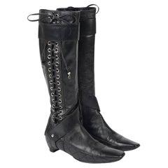 Christian Dior by John Galliano F/W 2005 Black Lace-Up Knee-High Boots, 37, 5