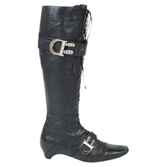 Christian Dior by John Galliano F/W 2005 Runway Black Leather Lace-Up Boots, 38