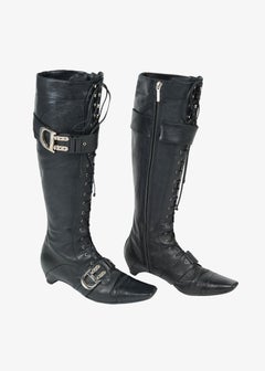 Christian Dior by John Galliano F/W 2005 Runway Black Leather Lace-Up Boots, 38